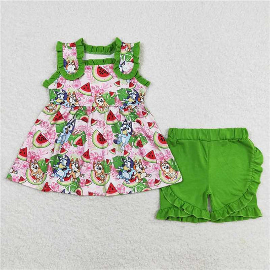 GSSO0859Sleeveless dog watermelon shorts girls summer clothes