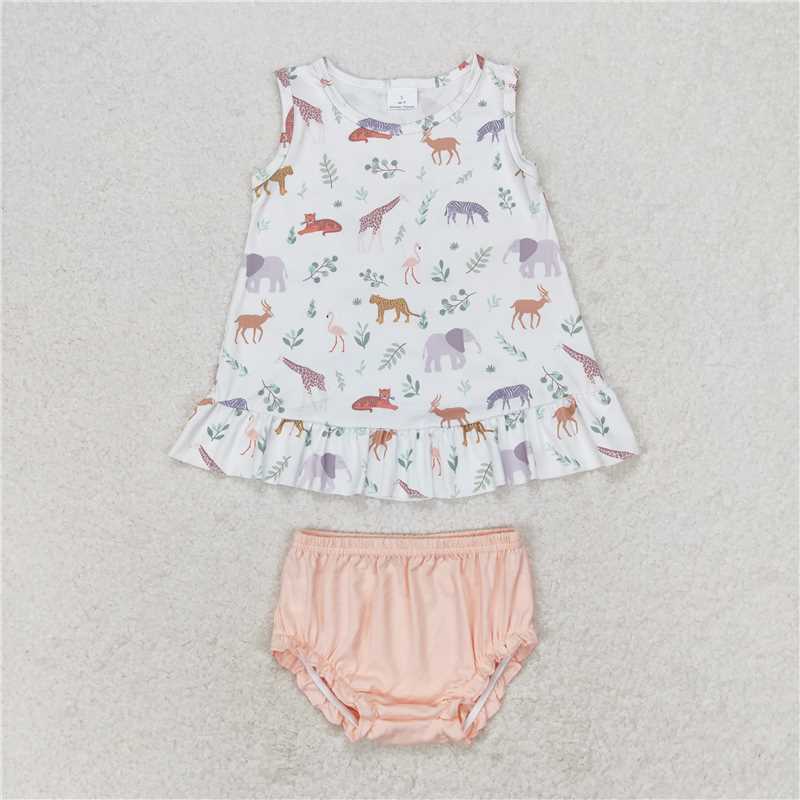 GBO0372 Baby Girls Animal Ruffle Tunic Top Bummies Clothes Sets