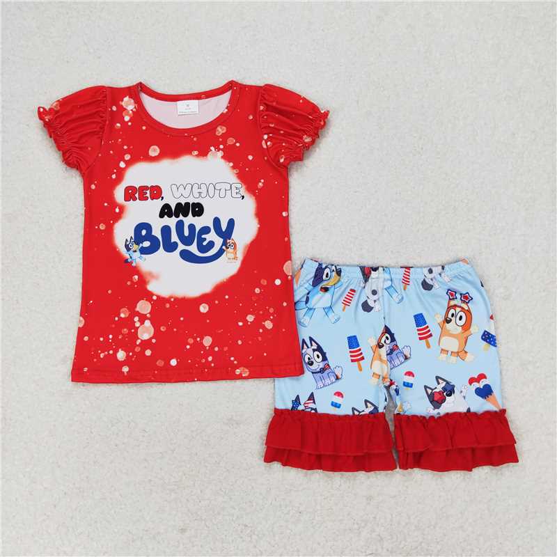 GSSO0543Red white blue dogs popsicle shorts girls 4th of july clothes