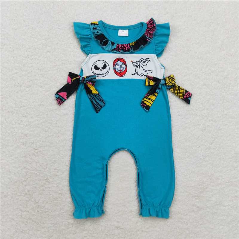 10.17 RTS NO MOQ (In stock) Matching Halloween SR1831 Baby Infant Girls Halloween Nightmare Bows Rompers