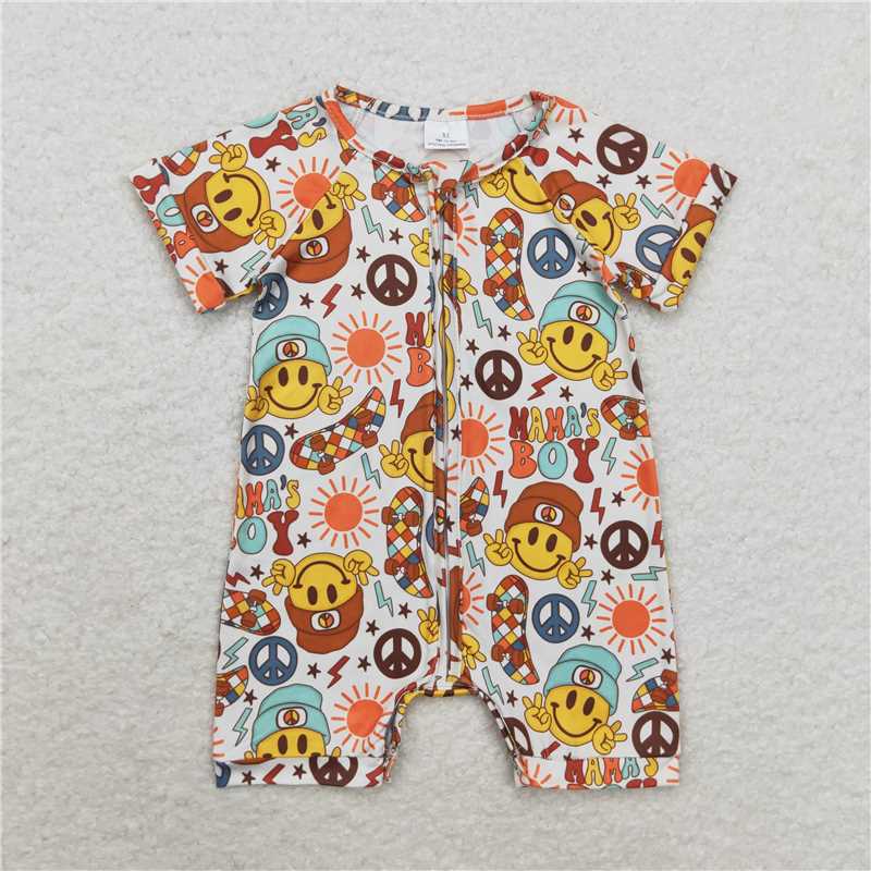 SR1776 Baby Boys Mama's Boy Zip Short Sleeve Summer Rompers