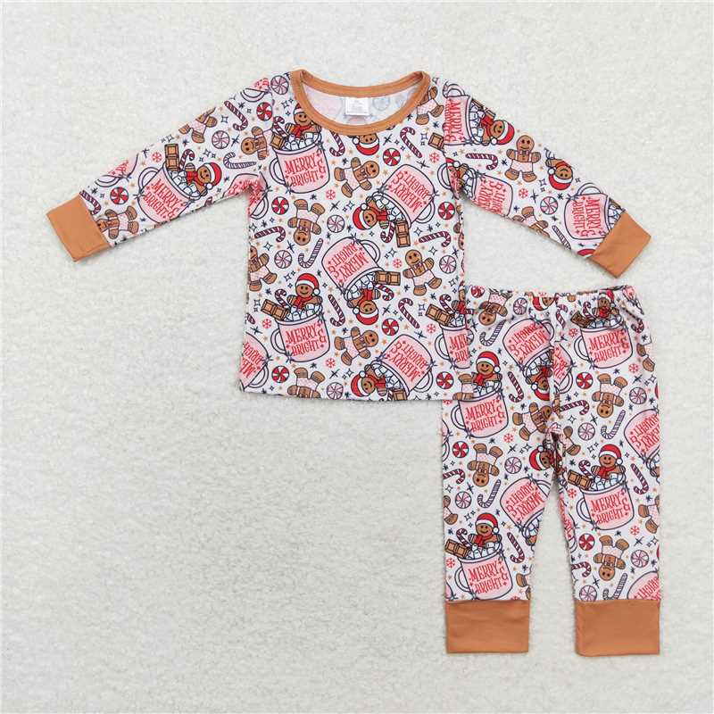 BLP0676Merry and Bright gingerbread Christmas kids bamboo pajamas