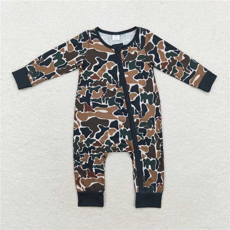 USA Shop (in stock) LR1453 Modal brown green camouflage beige zipper long sleeve jumpsuit