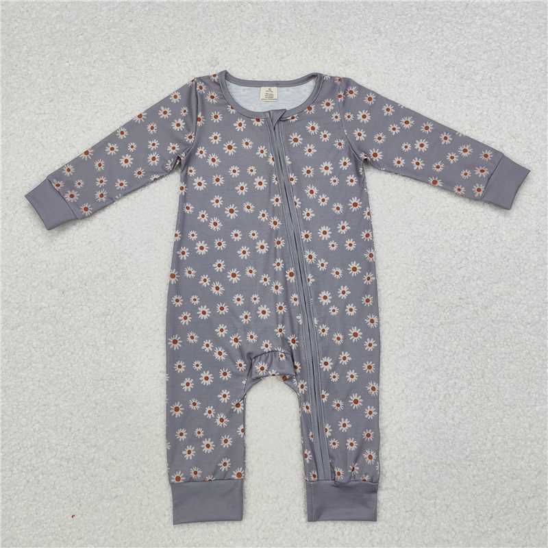 LR1603Long sleeves daisy baby girls zipper sleeper