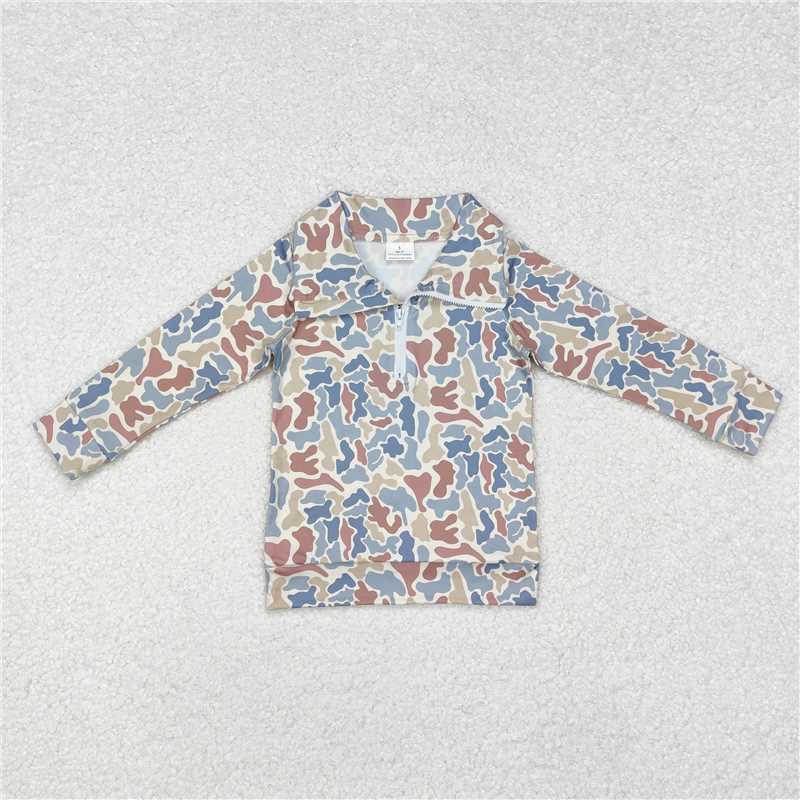 BBT0870 Baby Boys Green Camo Long Sleeve Zip Pullovers Tee Shirts Tops