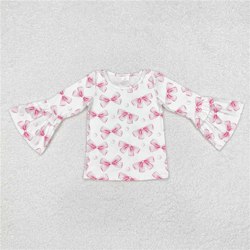 GT0779 Baby Girls Pink Bows Long Sleeve Tee Shirts Tops
