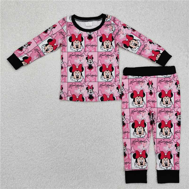 GLP2280Long sleeves pink heart mouse girls Valentine's pajamas