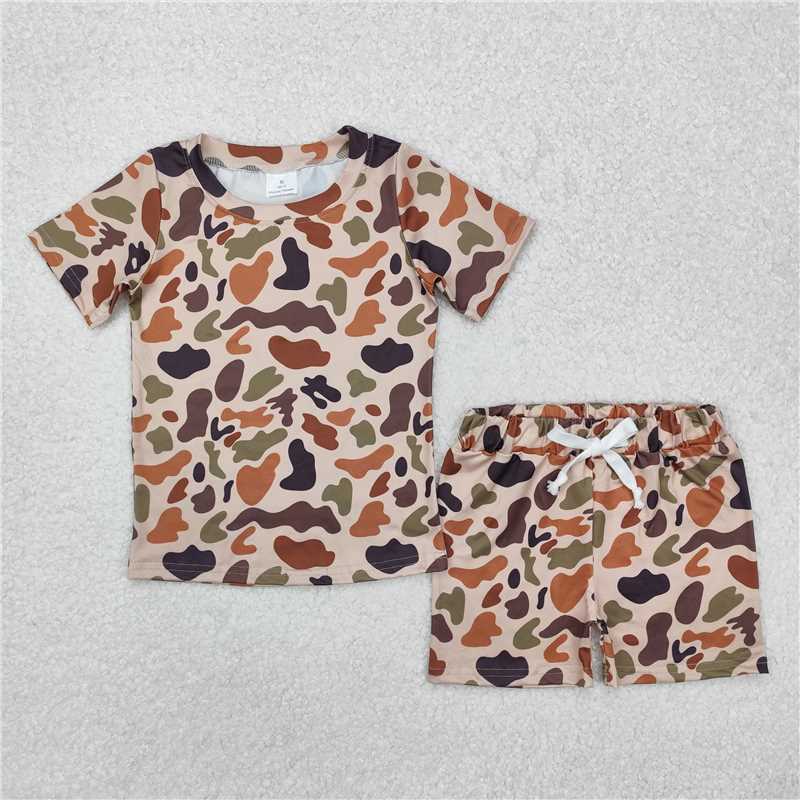 12.19 RTS NO MOQ (In stock)Matching GSSO1724 Baby Boys Khaki Camouflage Shirt Shorts Outfits Clothes Sets