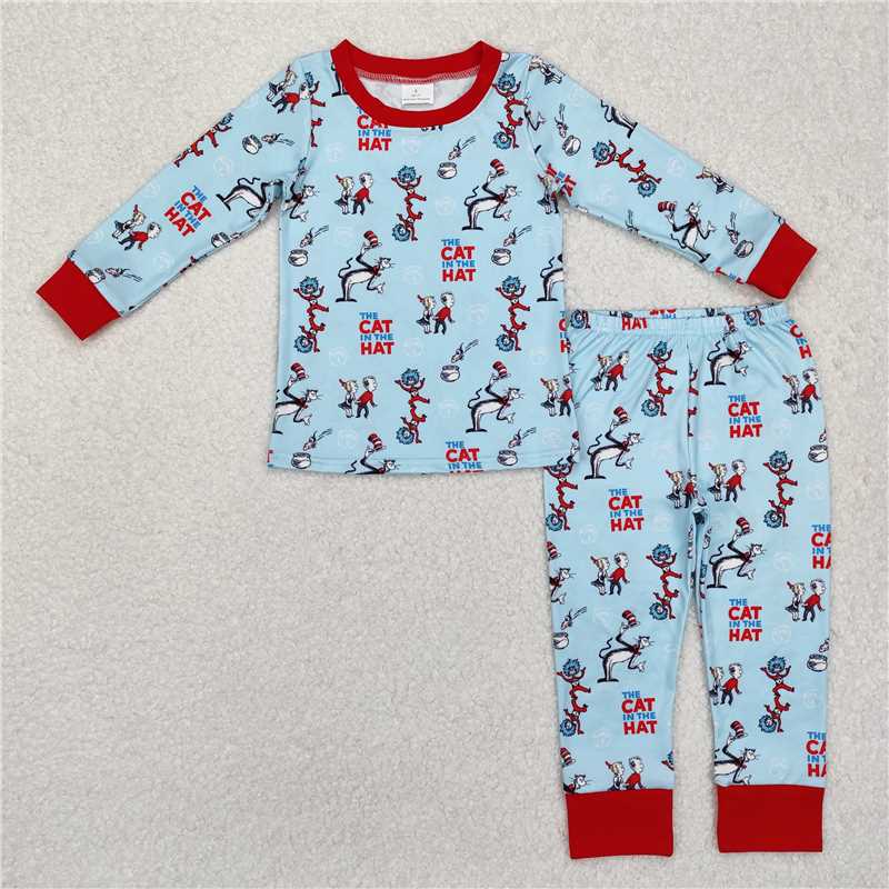 BLP0345 Blue stripe tractor kids boy farm pajamas