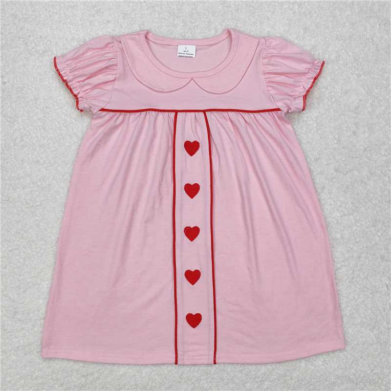 GSD1453Short sleeves pink heart kids girls valentine's dress