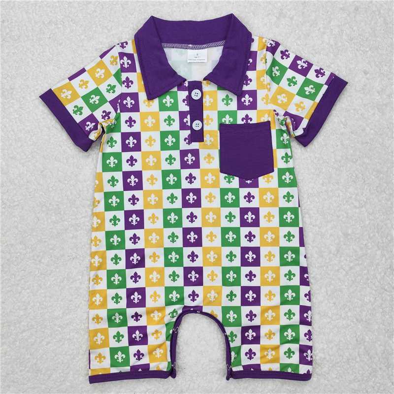 12.19 RTS NO MOQ (In stock)SR2385 Baby Infant Boys Mardi Gras Anchor Short Sleeve Rompers