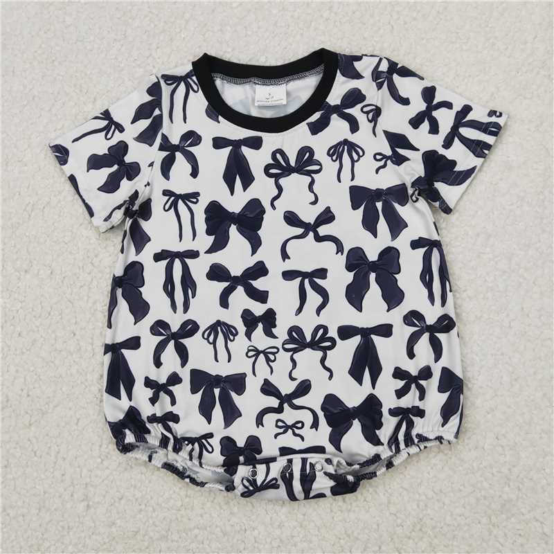 10.29 RTS NO MOQ (In stock)Matching SR2820 Baby Infant Girls Black Bows Short Sleeve Rompers