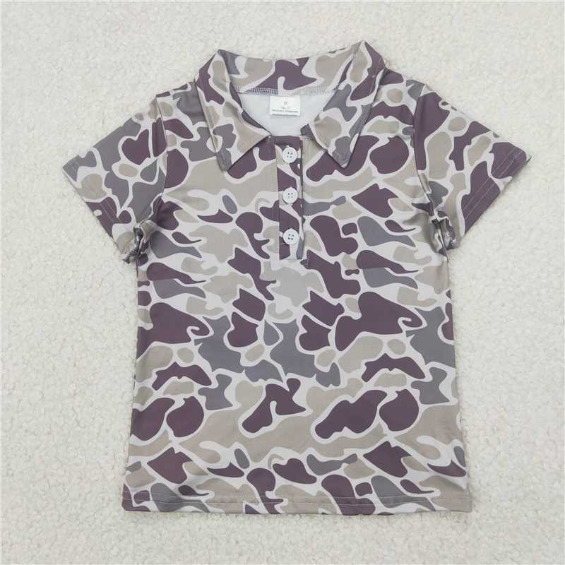 USA Warehouse (IN STOCK) BT1211 Baby Boys Summer Tops Baby Boys Grey Camo Short Sleeve Polo Shirt Top