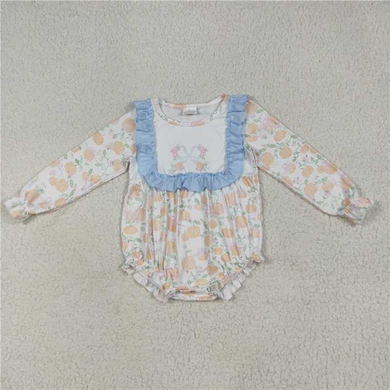 11.20 RTS NO MOQ (In stock)Matching LR2256 Baby Girls Long Sleeves Pumpkins Bows Ruffle Rompers