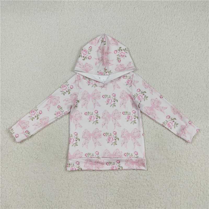 10.29 RTS NO MOQ (In stock)Matching GT1058 Baby Girls Long Sleeves Pink Floral Bows Hoodies Tops