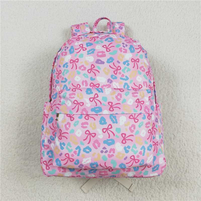 USA Warehouse (IN STOCK) BA0319 Baby Bags Baby Kids Pink Leopard Bows School Zipper Ruffle Back Bags