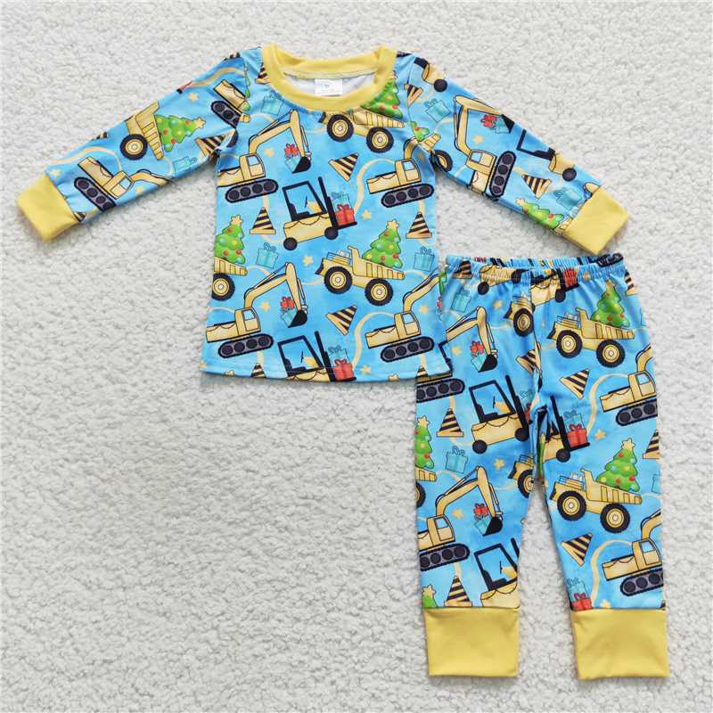 Baby Boys Construction Truck Print Long Sleeve Trousers Set