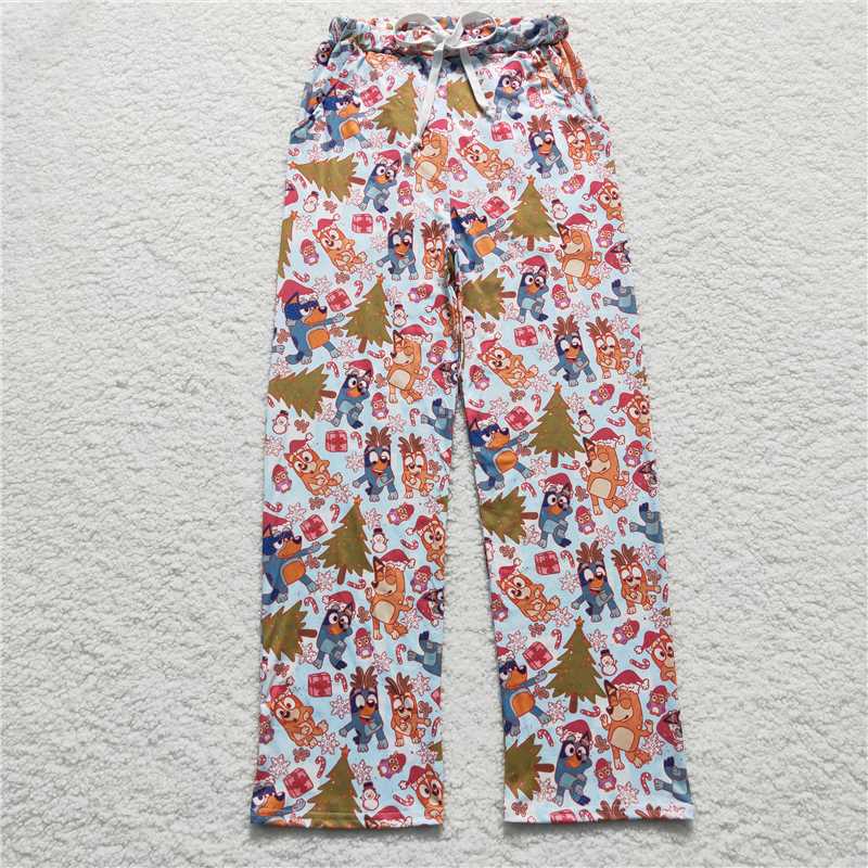 P0266 Adult Men Christmas Dog Blue Color String Pants Pajamas