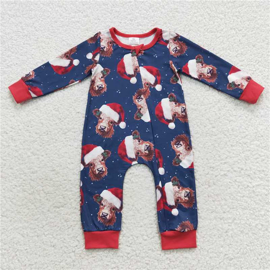 RTS LR0597 Christmas hat bull head navy blue zipper long sleeve jumpsuit