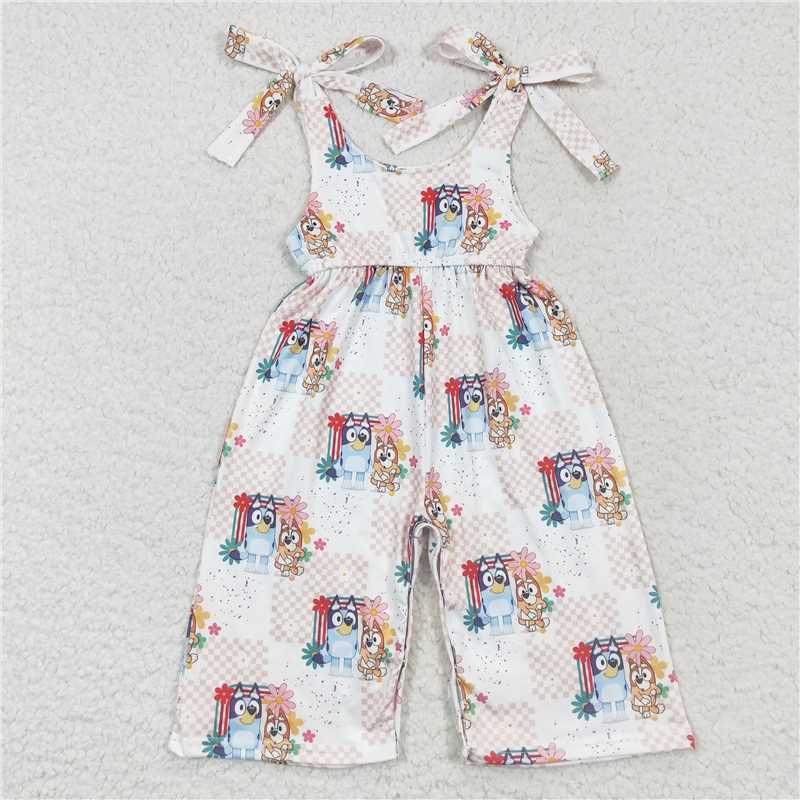 SR0435 Baby Girls Cartoon Dogs Sister Jumpsuits