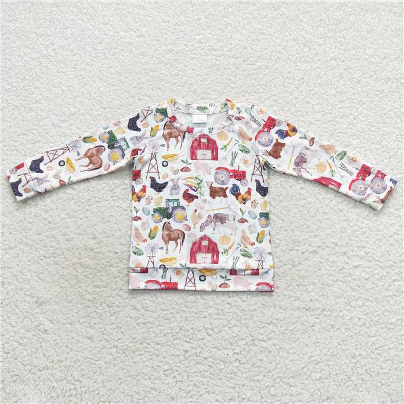 BT0304 Baby Kids Farm Long Sleeve Chicken Tee Shirt Tops