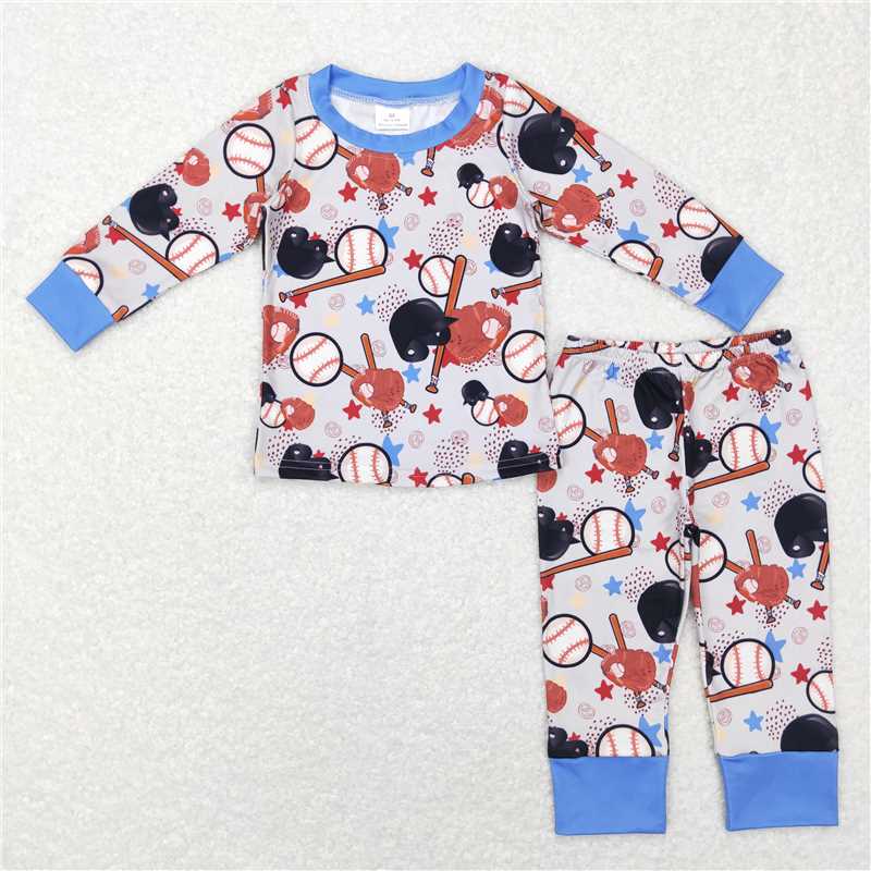 BLP0418Baseball long sleeves baby kids pajamas
