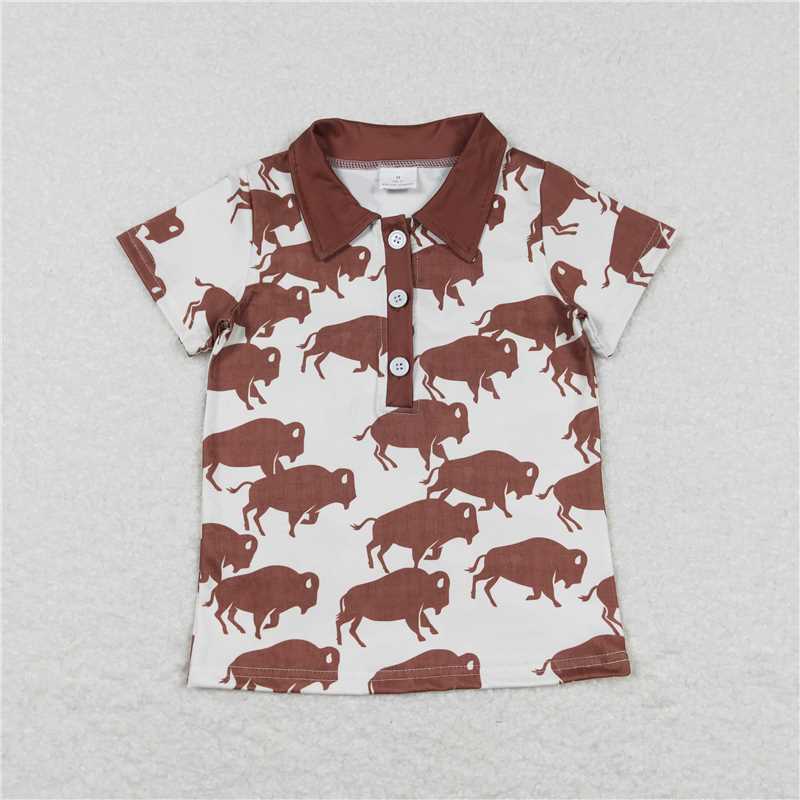 BT0175 Baby Boys Cow Western Short Sleeve Buttons Shirts Tops