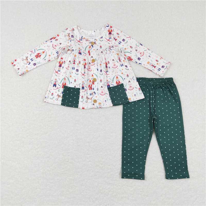 GLP0991 Cartoon dancing girl soldier nutcracker pocket polka dot green trousers suit