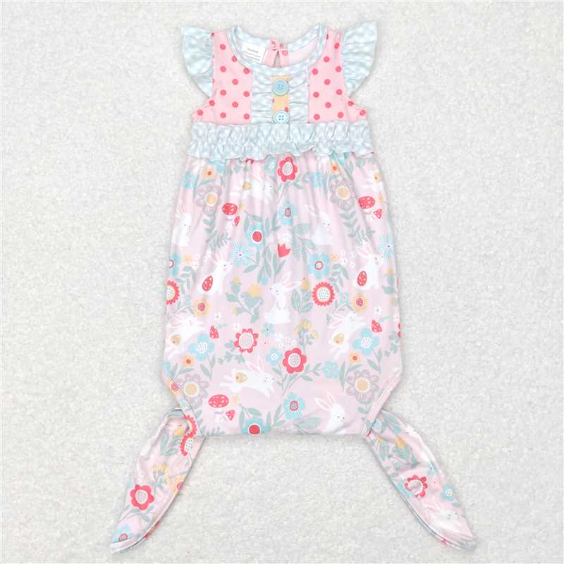 NB0033 Baby Newborn Easter Rabbit Flutter Sleeve Flowers Gowns