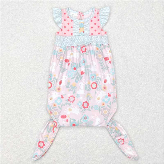 NB0033  Baby Newborn Easter Rabbit Flutter Sleeve Flowers Gowns
