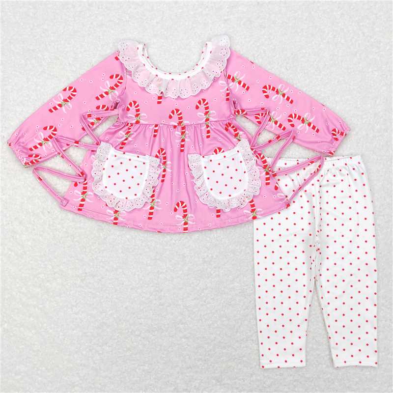 GLP0883 Crutch lace pink long-sleeved polka dot white trousers suit