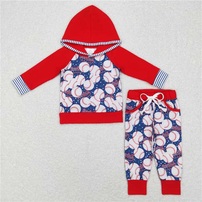 BLP0386 baseball blue and red hooded long-sleeved trousers suit