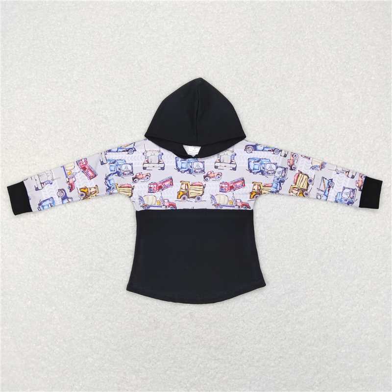 BT0470 Engineering vehicle black and gray hooded long-sleeved top