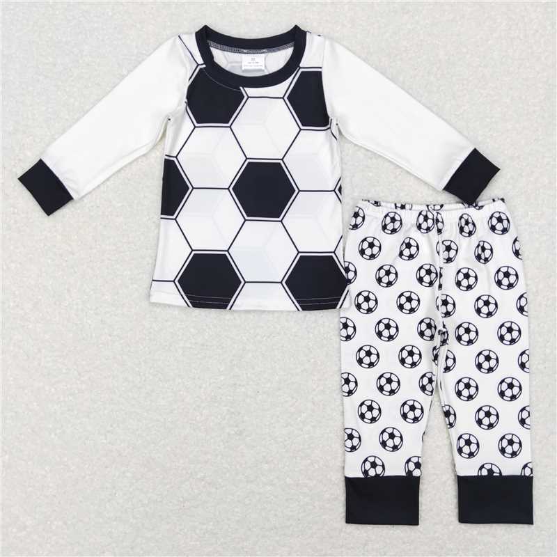 BLP0427White black soccer top pants kids pajamas