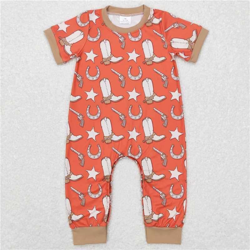 SR0570 Baby Infant Boys Summer Western Boots Stars Rompers