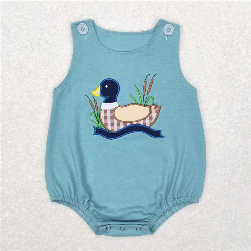 12.8 RTS NO MOQ (In stock)Matching SR0590 Baby Infant Boys Duck Summer Sleeveless Rompers