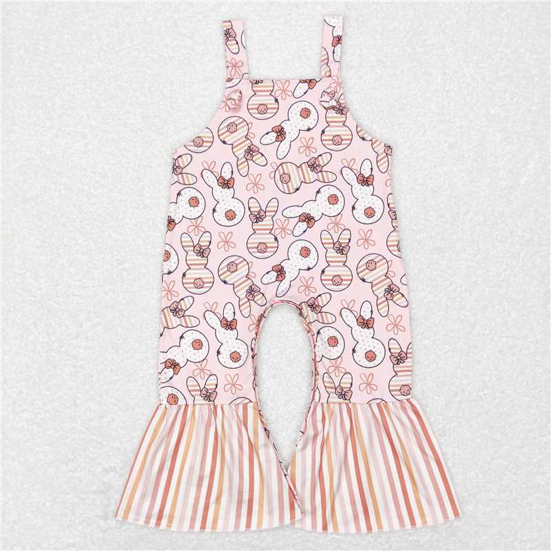 SR0577 Baby Boys Easter Pink Straps Rabbits Bell Pants Jumpsuits