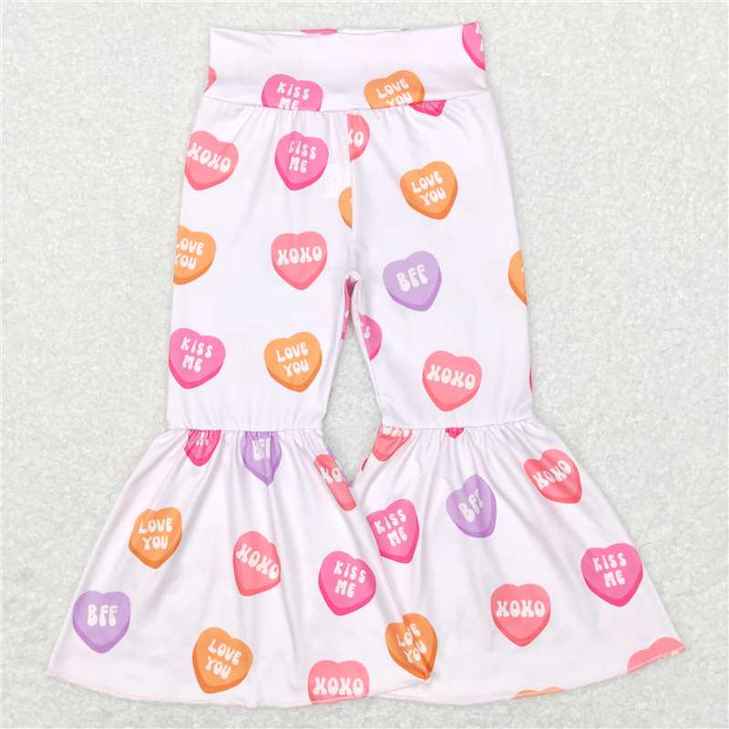 P0367 Baby Girls Valentines Hearts Pink Flare Bell Bottom Pants