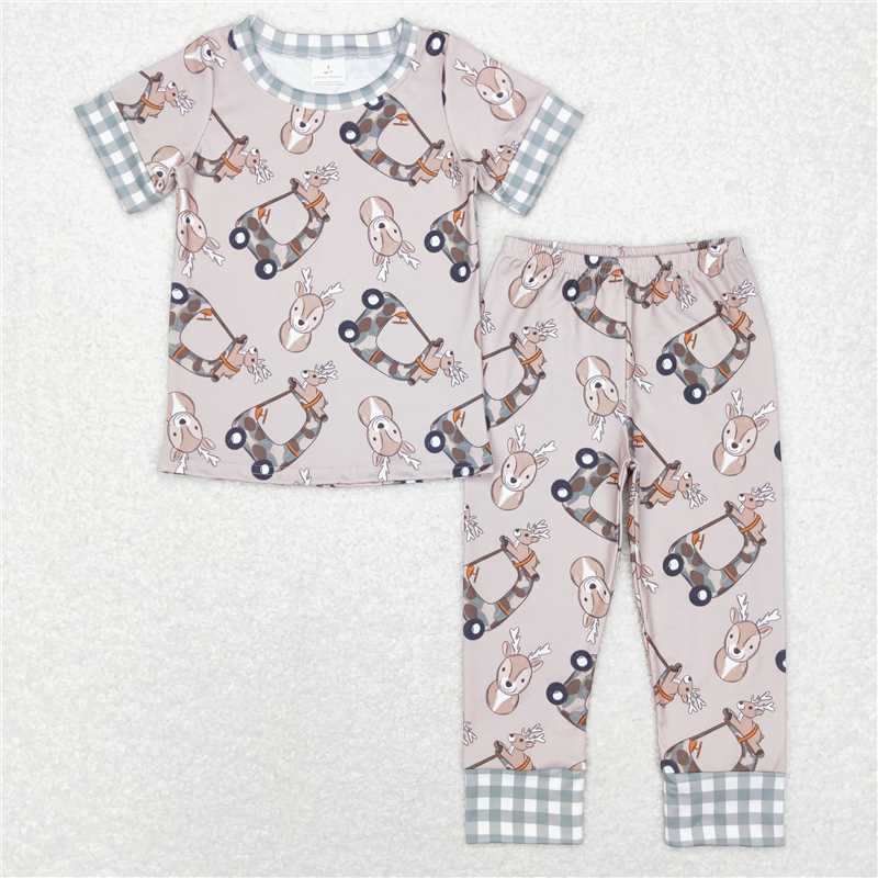 BSPO0242 Baby Boys Green Camo Deer Truck Tops Pants Pajamas Outfits Clothes Sets