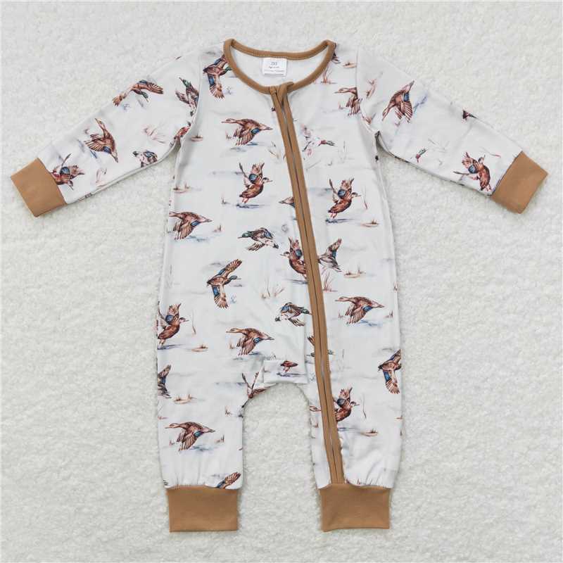 USA Shop (in stock)LR0816 Duck brown zip-up long-sleeved jumpsuit