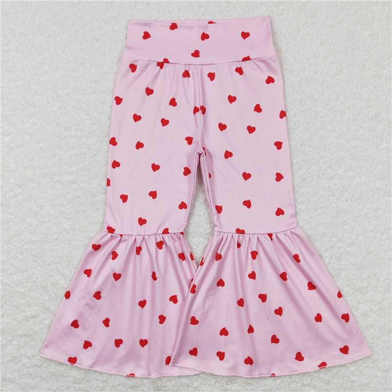 P0339 Baby Girls Pink Hearts Bell Bottom Pants