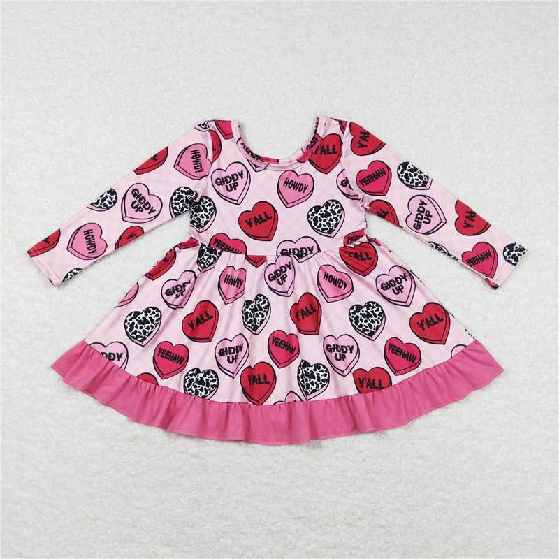 GLD0422 Baby Girls Valentines Hearts Western Knee Length Dresses