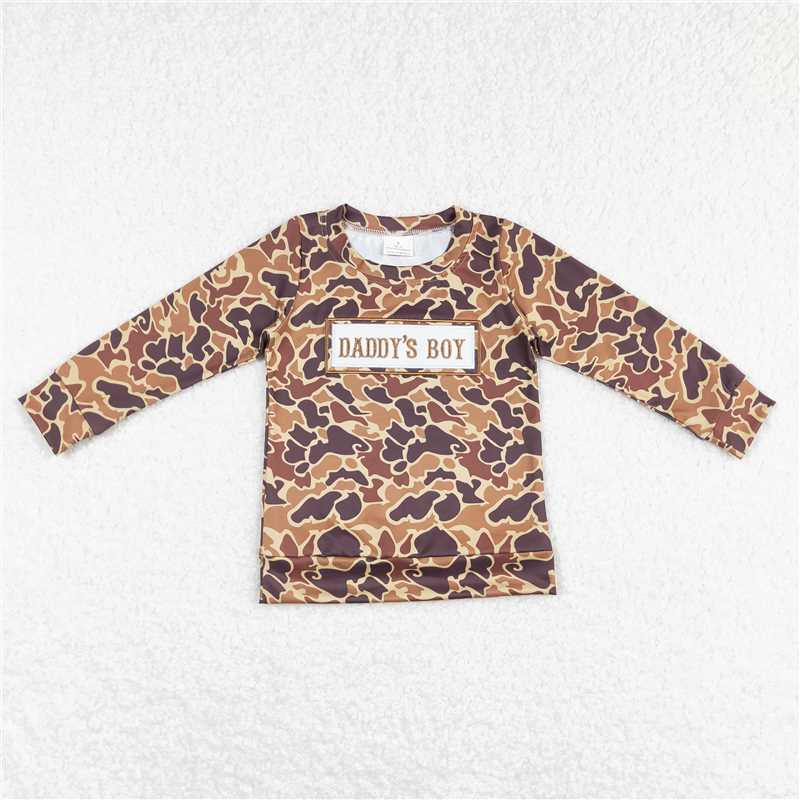 BT0477 Baby Boys Long Sleeve Brown Camo Daddy's Boy Tee Shirts Tops