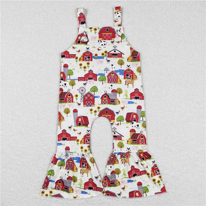 SR0512 Baby Girls Summer Farm House Bell Bottom Jumpsuits