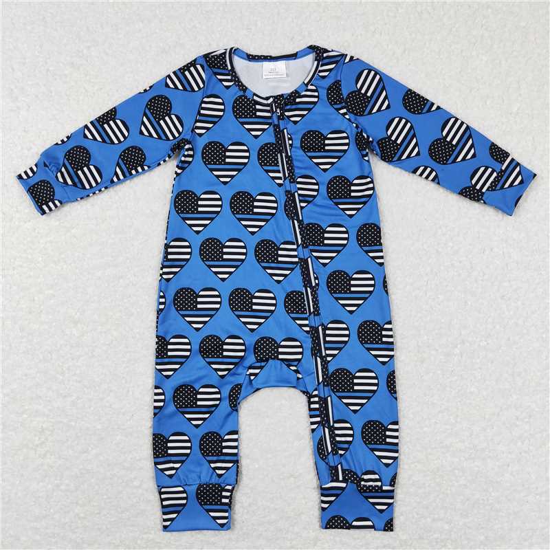 LR0850 Heart back the blue flag baby kids zipper romper