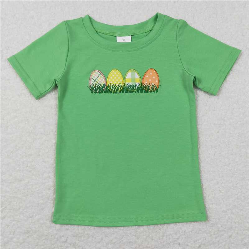 BT0427 Baby Boys Easter Eggs Green Short Sleeve Shirt Tops