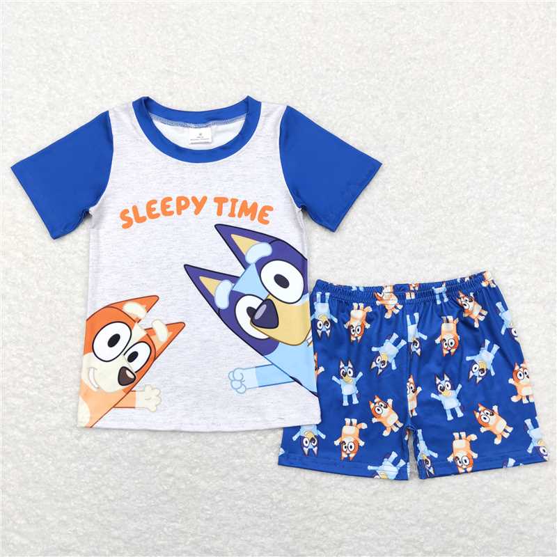 BSSO0421 Baby Boys Dogs Sleepy Time Shirts Shorts Pajamas Outfits Clothing Sets