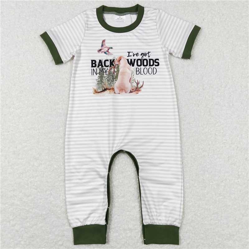 SR0633 Baby Infant Boys Dog Duck Hunting Short Sleeve Stripes Rompers