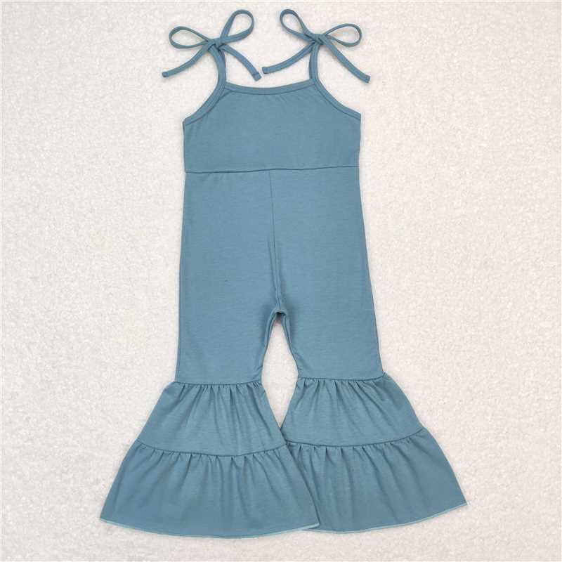 SR0717 Baby Girls Toddler Solid Color Summer Cotton Straps Bell Pants Jumpsuits