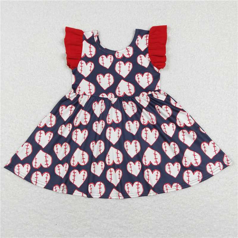 GSD0514 Heart Baseball Red and Blue Flying Sleeve Dress